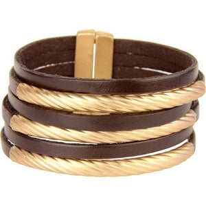 Stacked Gold Leather Bracelet